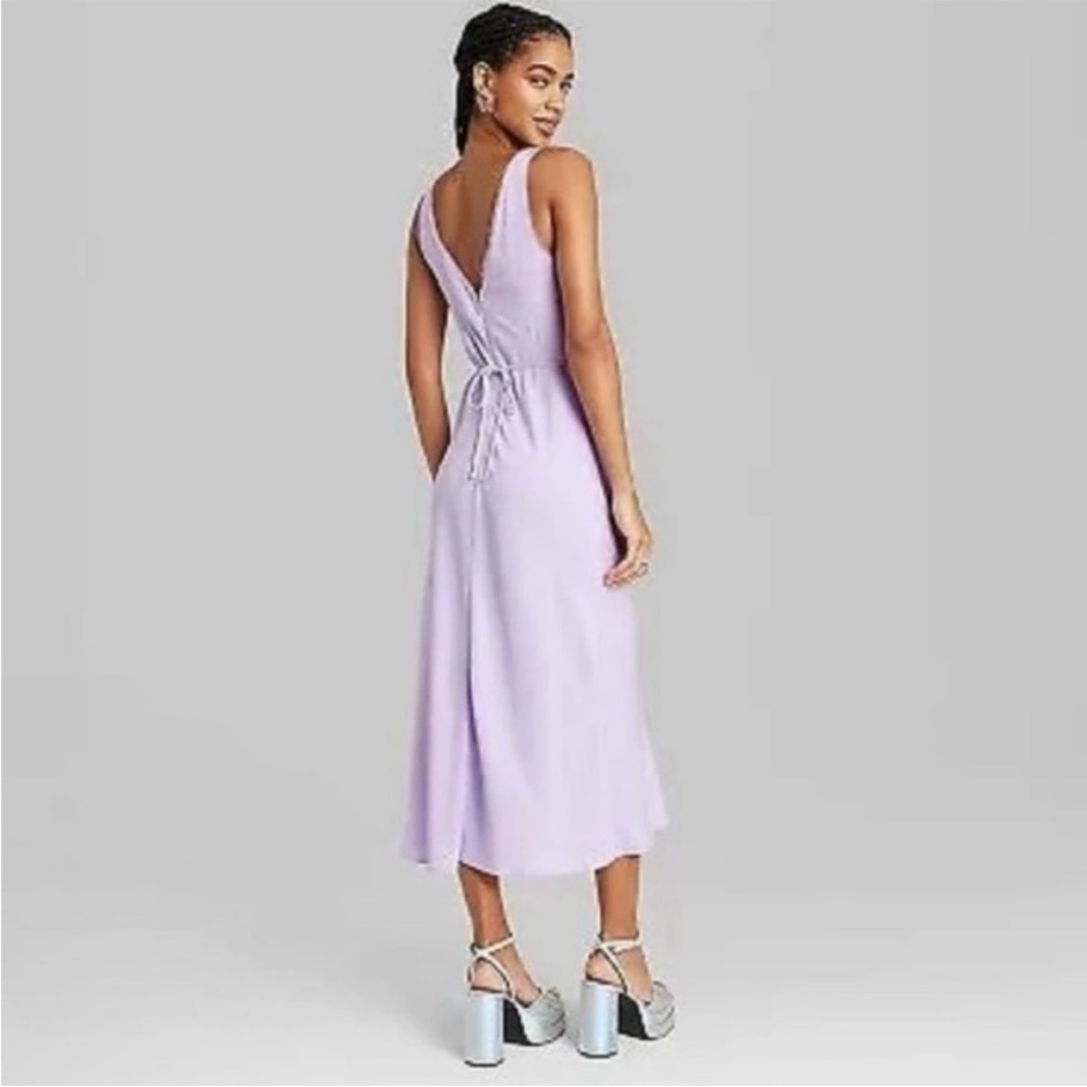 Wild Fable Lilac Lace Slip Midi Dress XXL | Y2K Satin Tie Back Summer Dress - Picture 2 of 14